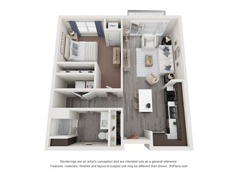 Floor plan for 1 bed, 1 bath, 710 sqft